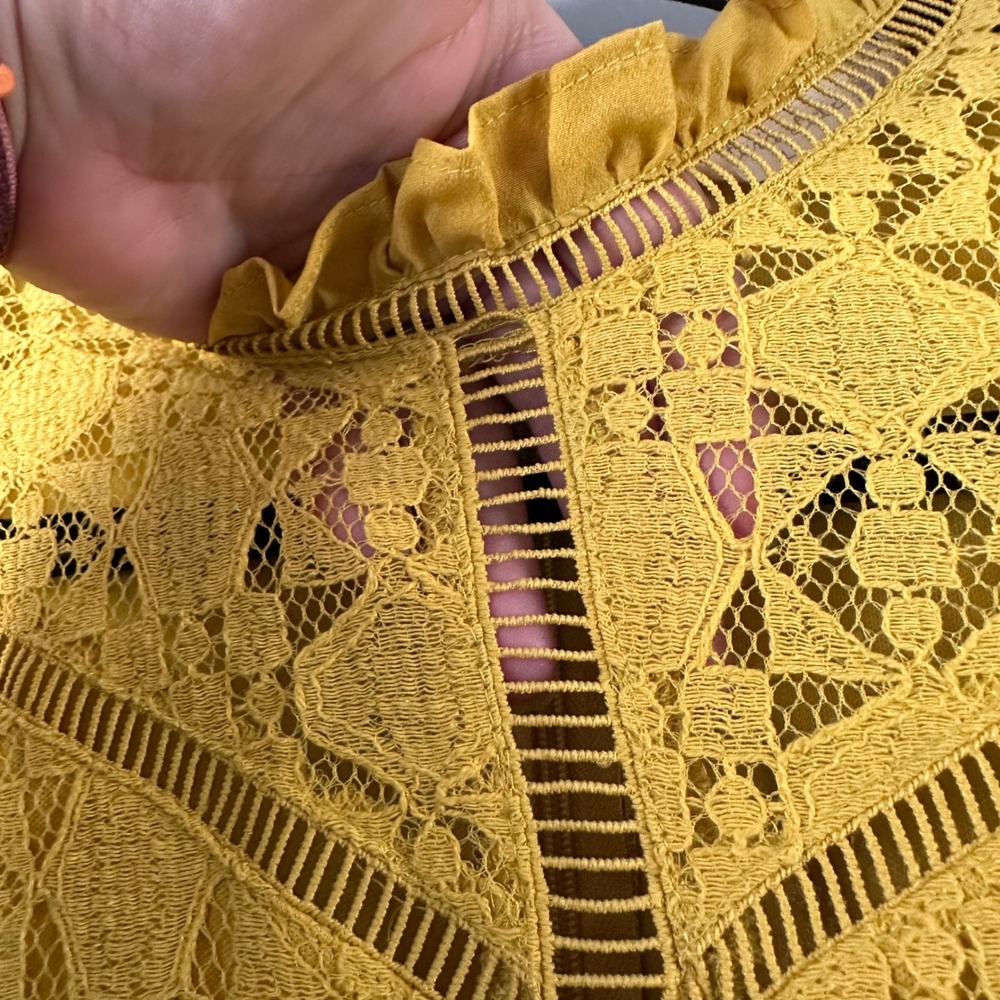 Yellow Lace Ruffle Dress - Picture 5 of 12